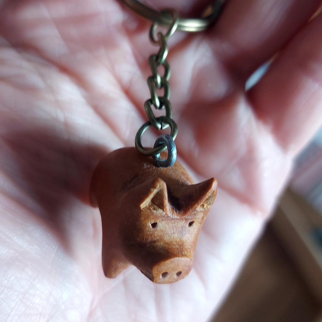 Hand Carved Little Wooden Pig — Red, Yellow, Black or White Wood