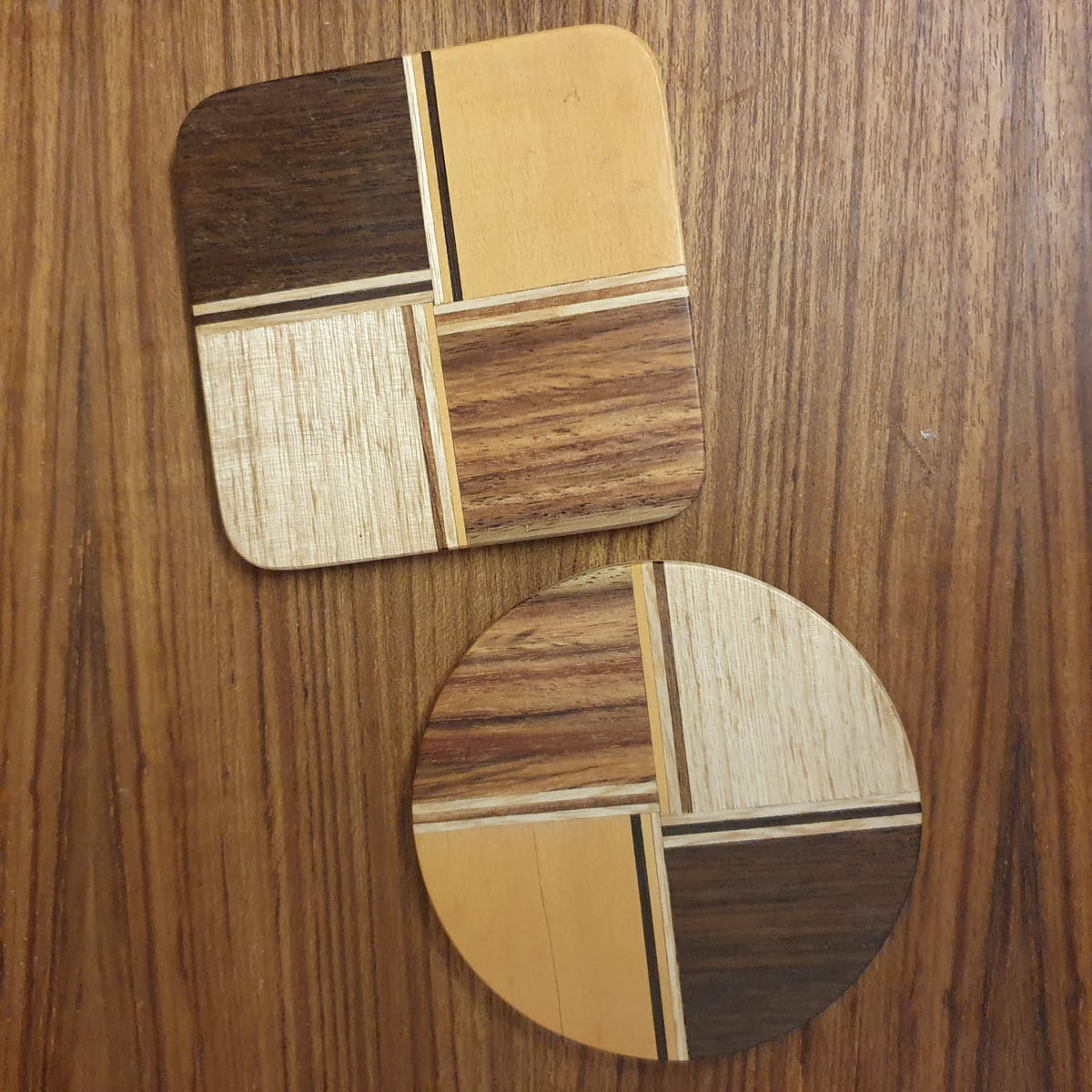 Retro wooden coaster gift set of 6 with stand