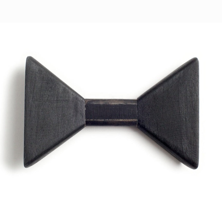 Flexible Black Wooden Bow Tie — handcrafted from dark wood, product shot