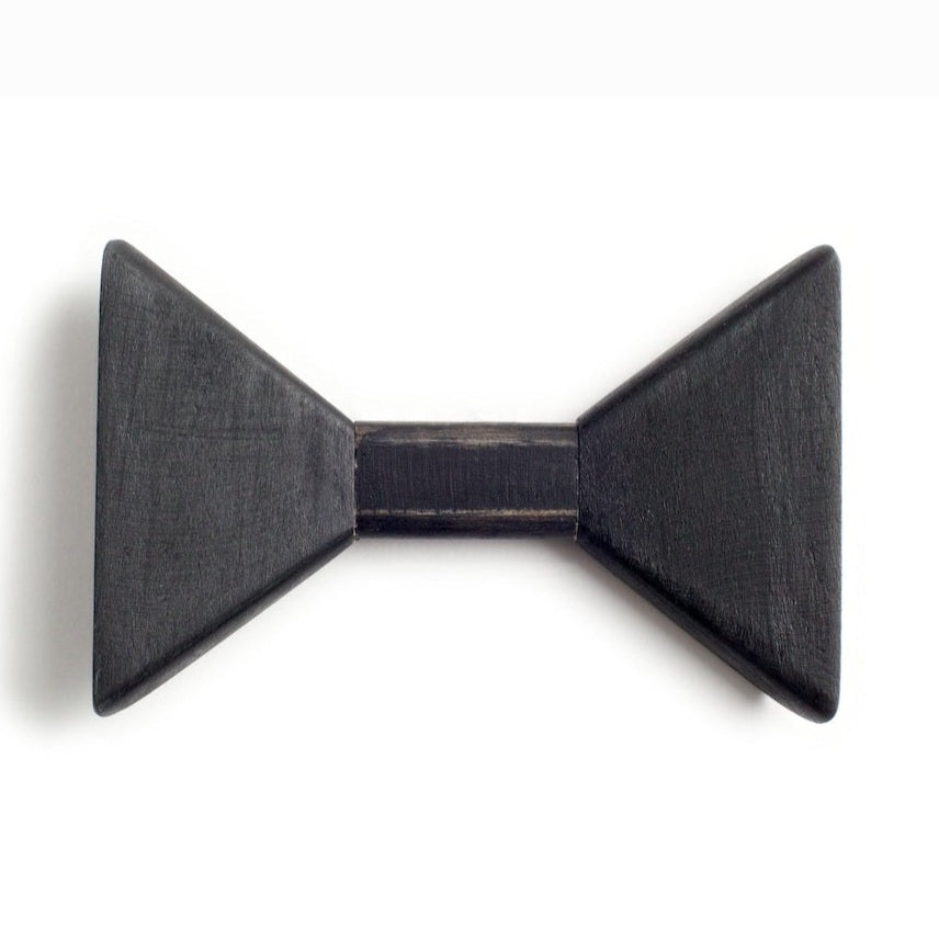 Flexible Black Wooden Bow Tie — handcrafted from dark wood, product shot