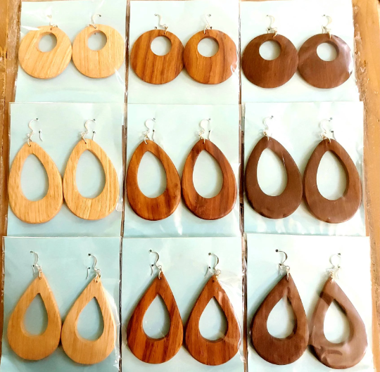 Lightweight Wooden Earrings — Round, Egg or Tear Drop