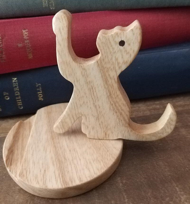 Wooden Cat Phone Holder