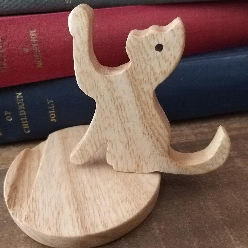Wooden Cat Phone Holder