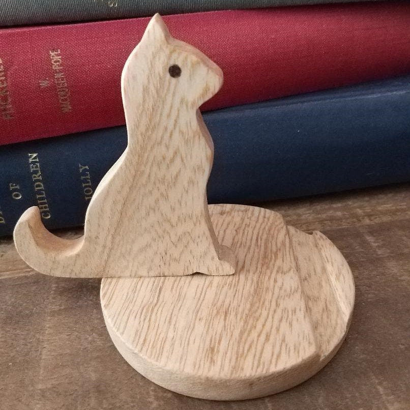 Wooden Cat Phone Holder