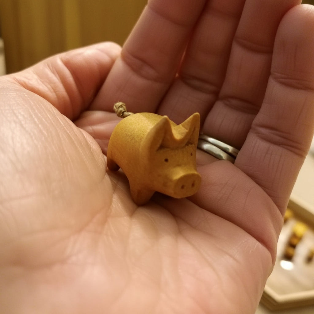 Hand Carved Little Wooden Pig — Red, Yellow, Black or White Wood