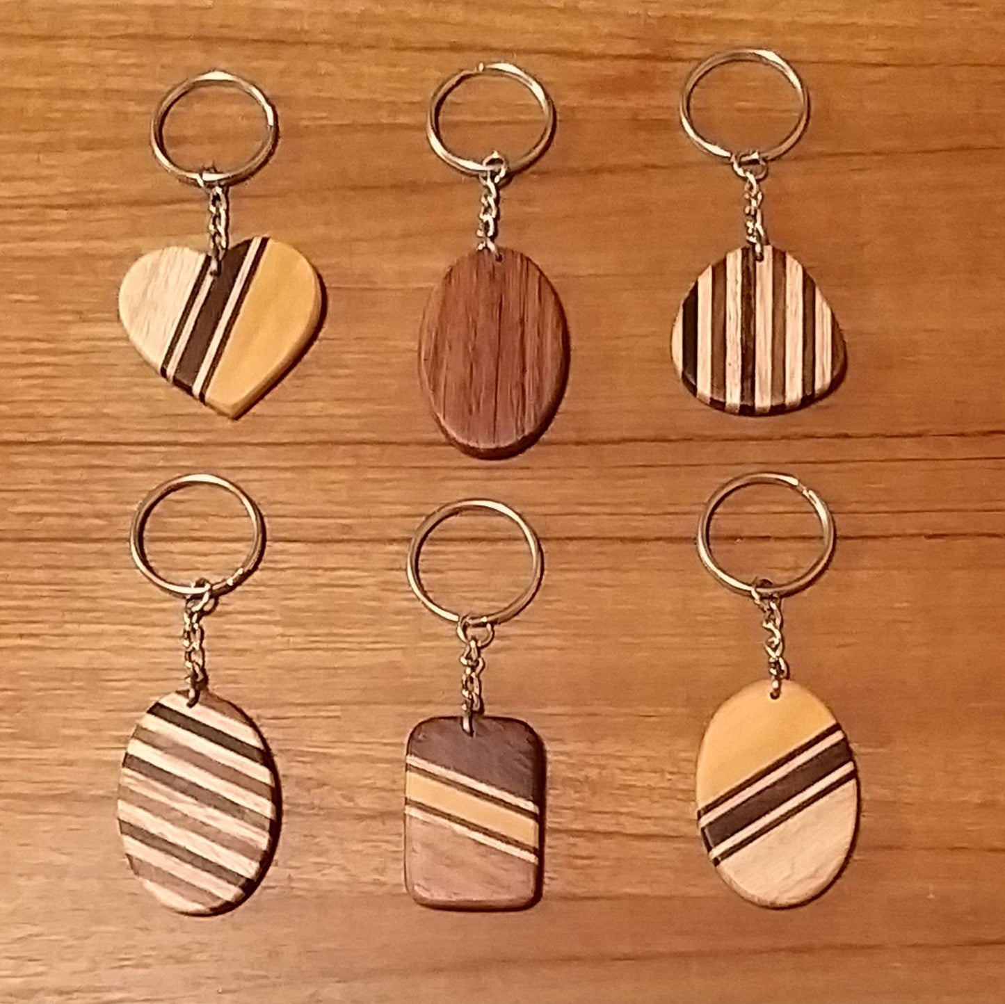 Handmade Wooden Keyring — Heart, Oval, Rectangle & More
