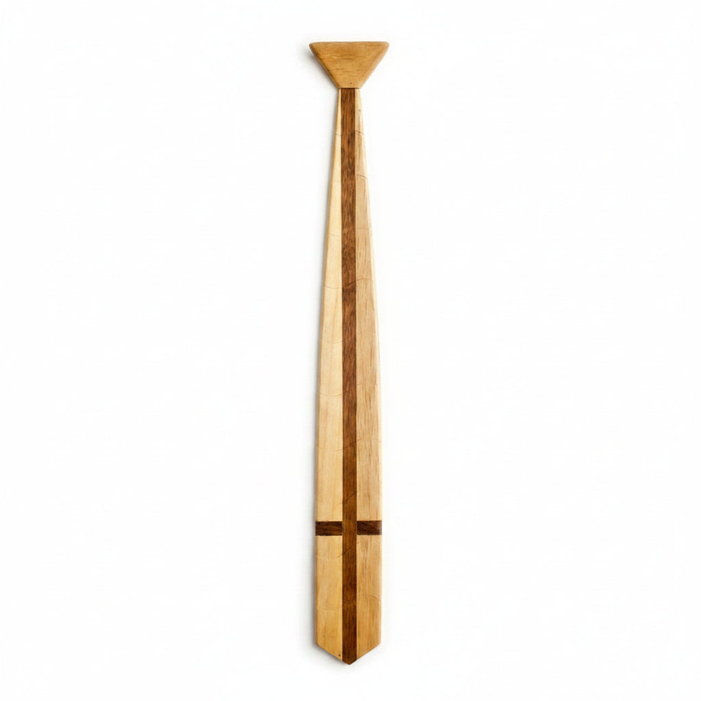 A wooden tie with a St George cross design