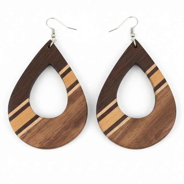 Dark Stripe Teardrop wooden earrings