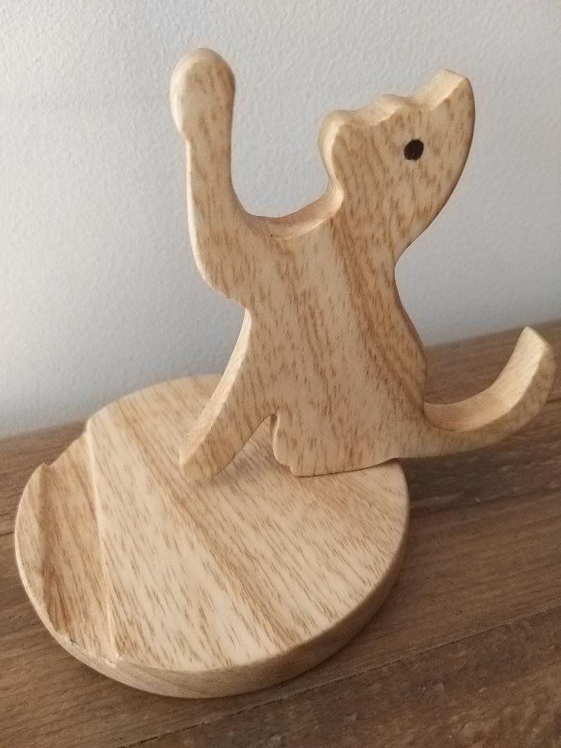 Wooden Cat Phone Holder