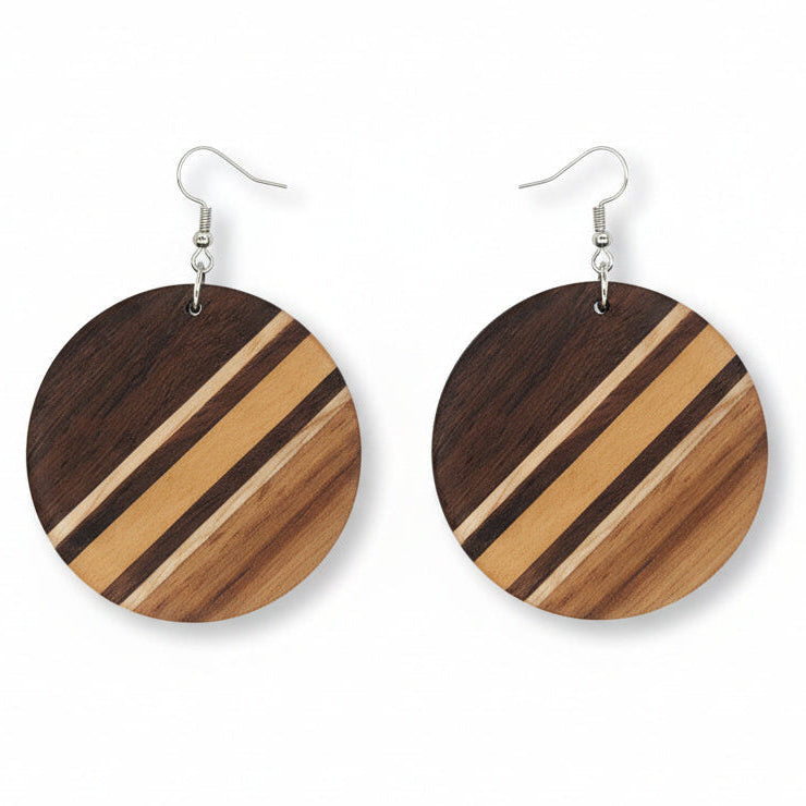 Round Stripe wooden earrings