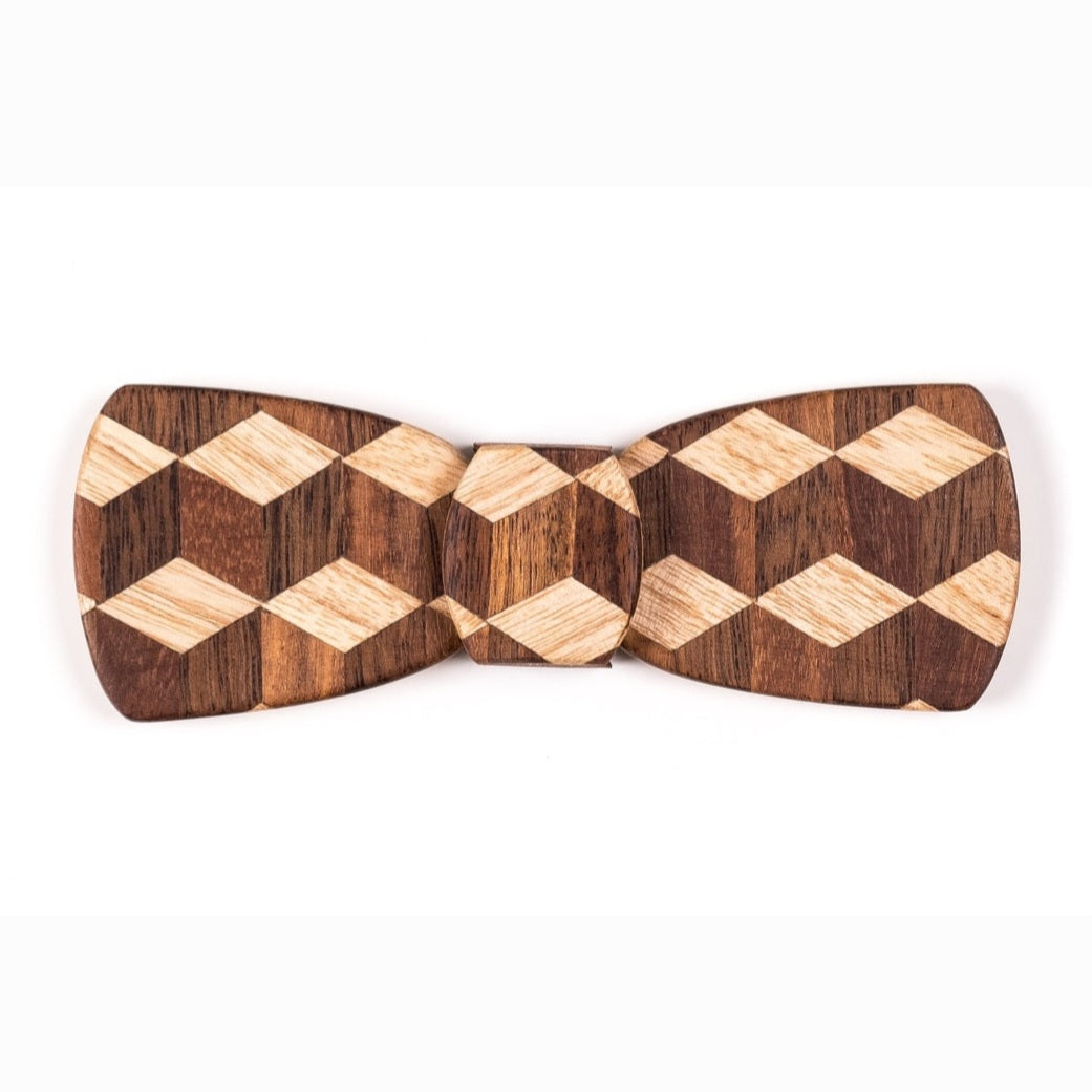 Batwing Hipster Wood Bow Tie - 3D Escher