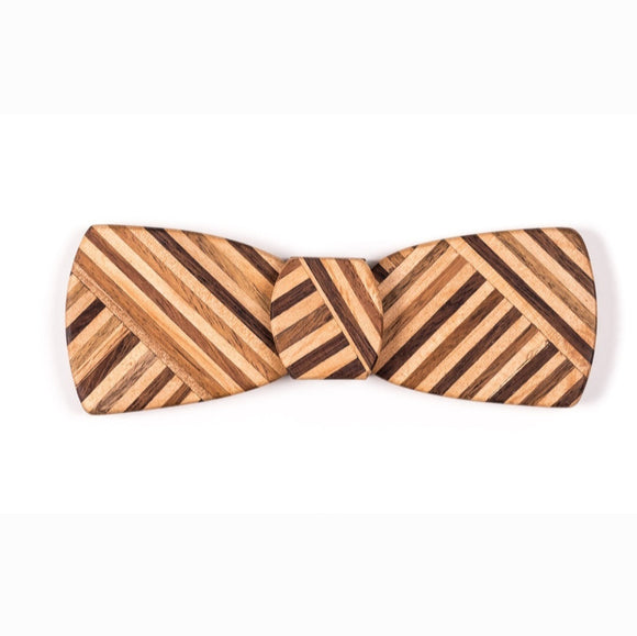 Batwing Hipster Wood Bow Tie - Multi Z Stripe Thin