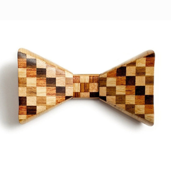 Flexible Multi Check Wooden Bow Tie