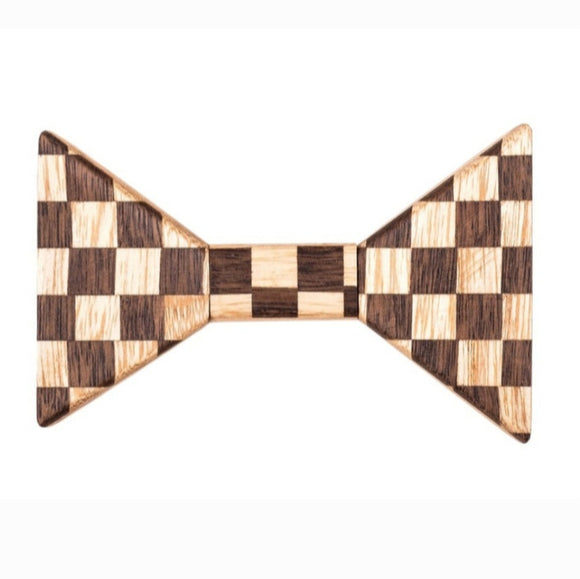 Flexible Two Tone Check Wooden Bow Tie