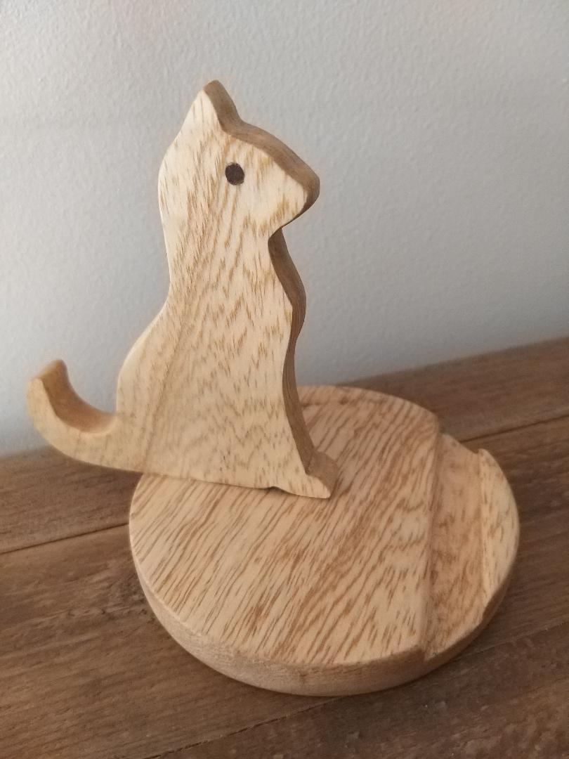 Wooden Cat Phone Holder