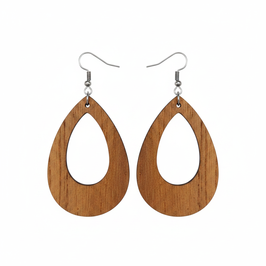 Wooden egg shaped earrings on a white background