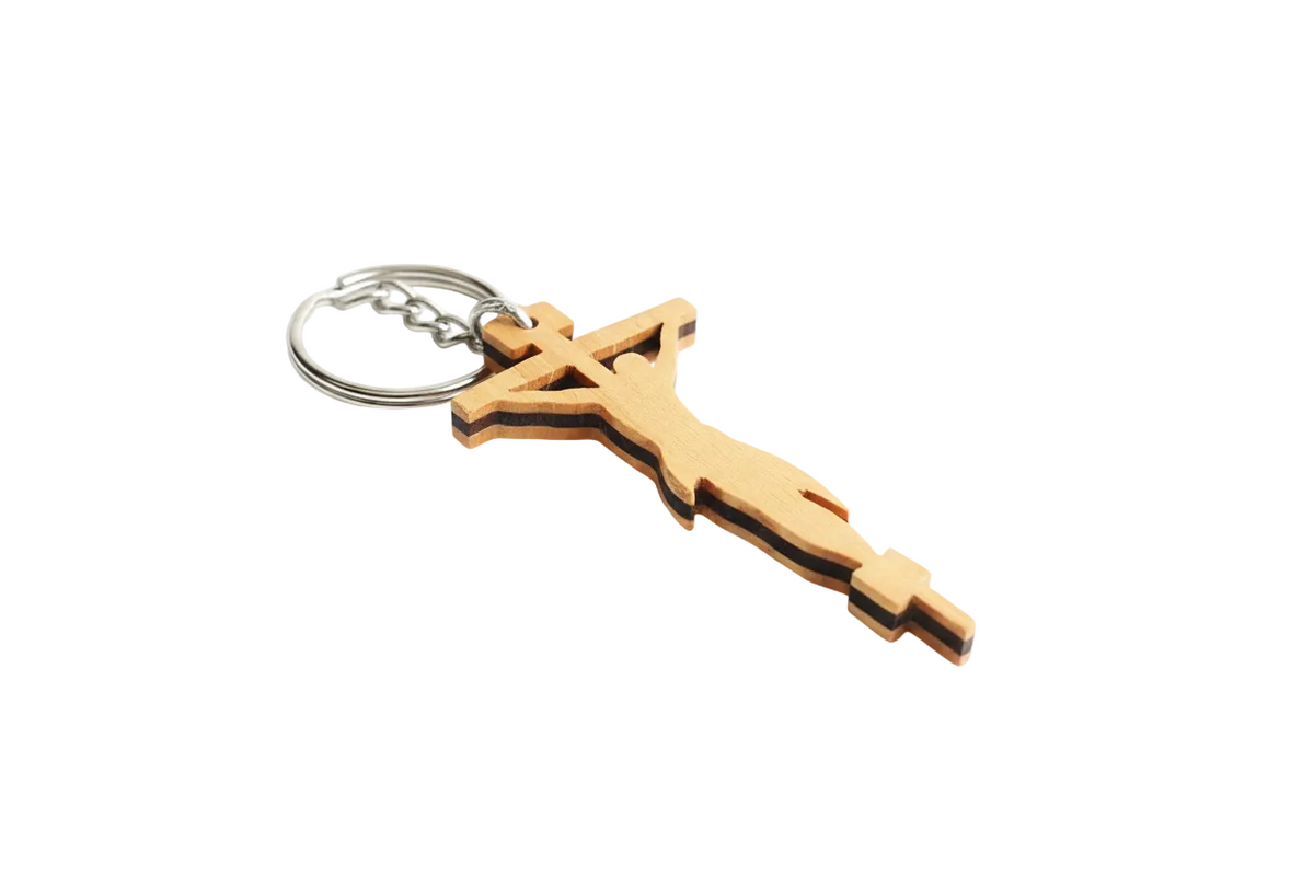 Wooden Cross Keyring — Christian Gift | 3 Designs, 4 Colours