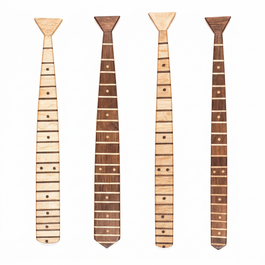 Square lineup of the four Guitar Fret Wooden Tie variants