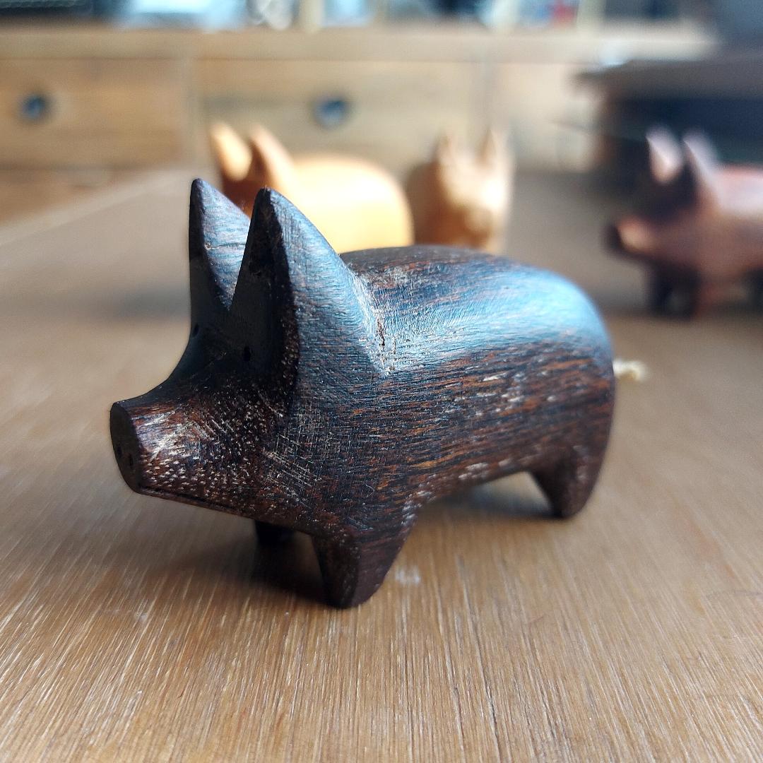Hand Carved Little Wooden Pig — Red, Yellow, Black or White Wood