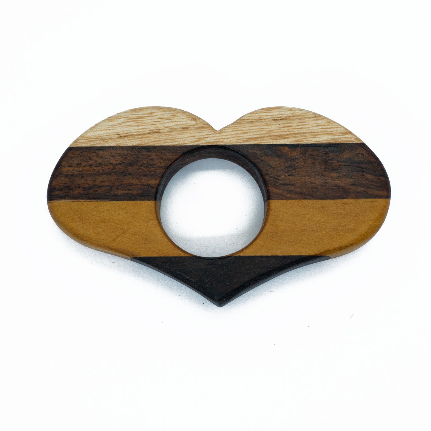 Heart shaped wooden page holder made from four types of wood