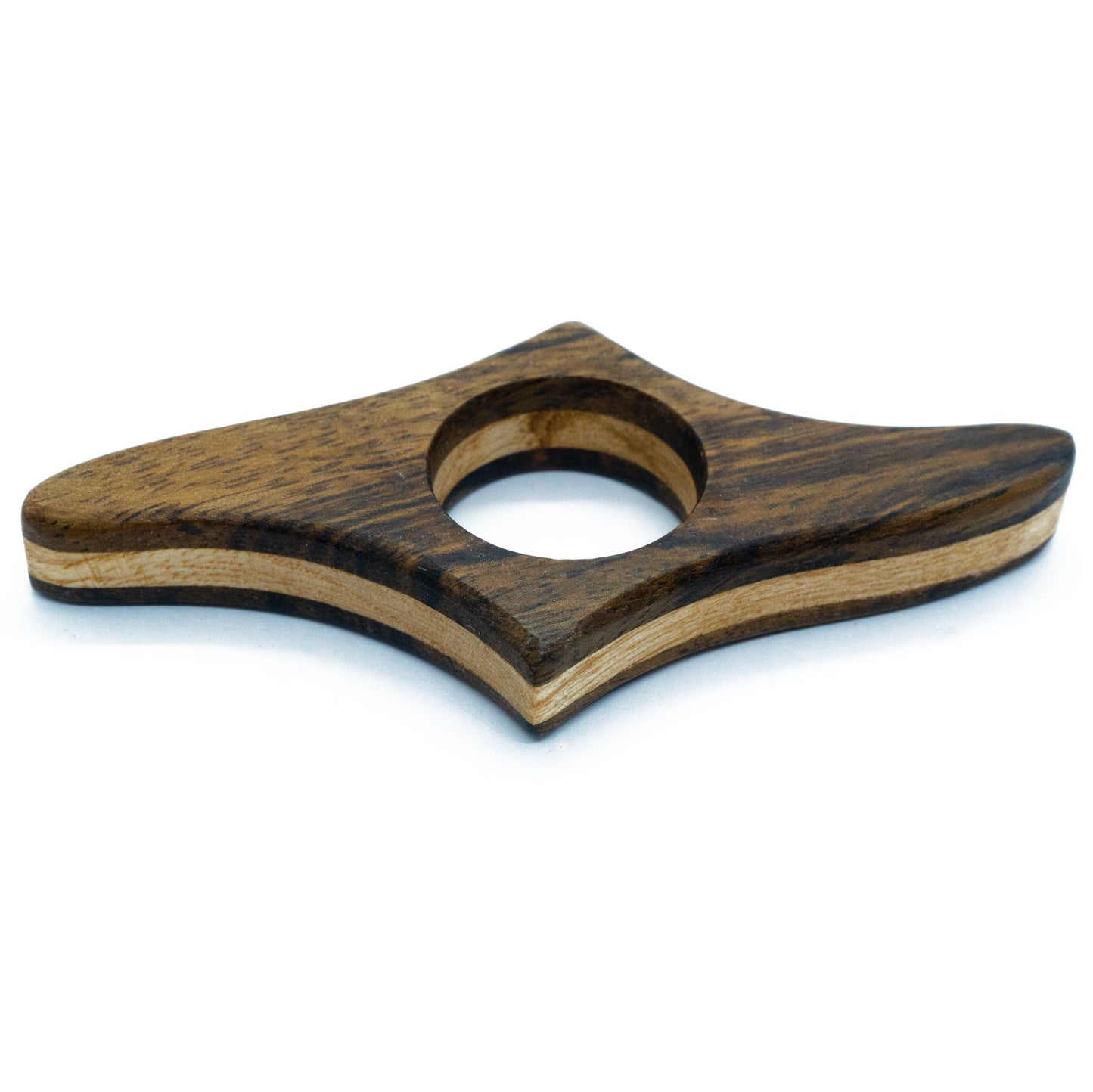 Wooden page holder with dark woods and a lightwood center