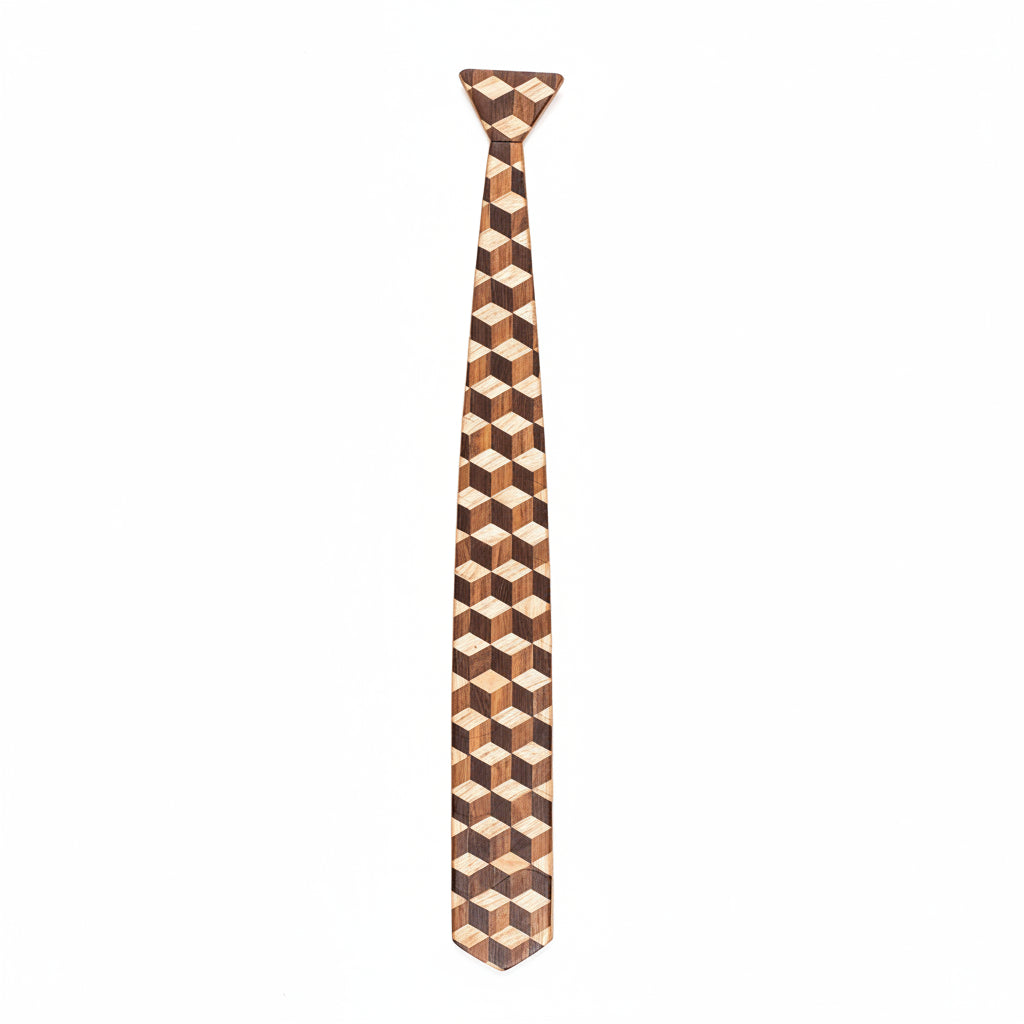 Classic Escher 3D Cube Wooden Tie