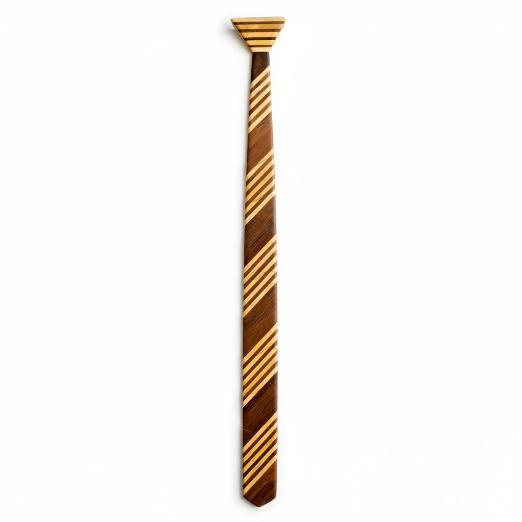 Wooden tie with striped pattern on a white background