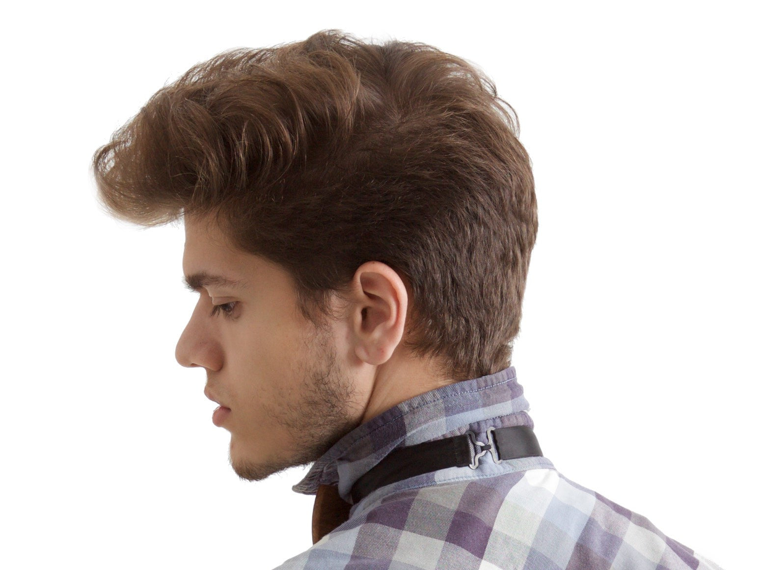 Wooden bow tie - side shot on model