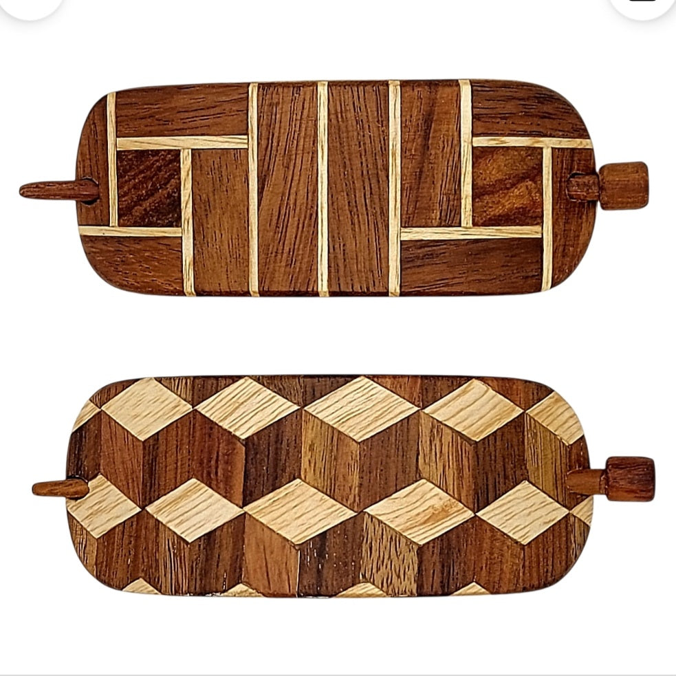 Handmade Wooden Hair Barrette — 3D Escher & Art Deco