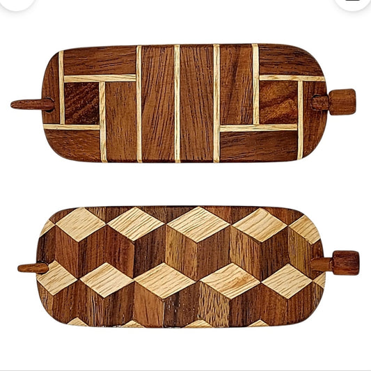 Handmade Wooden Hair Barrette — 3D Escher & Art Deco