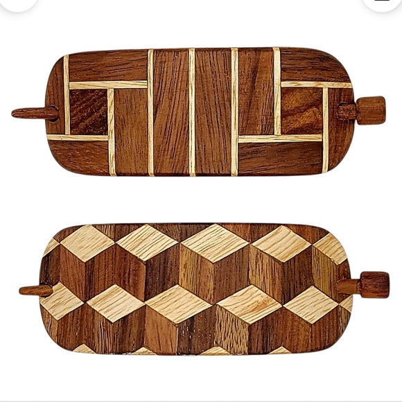 Handmade, Wooden Hair clasp, barrette, pin - 3D Escher & Art Deco