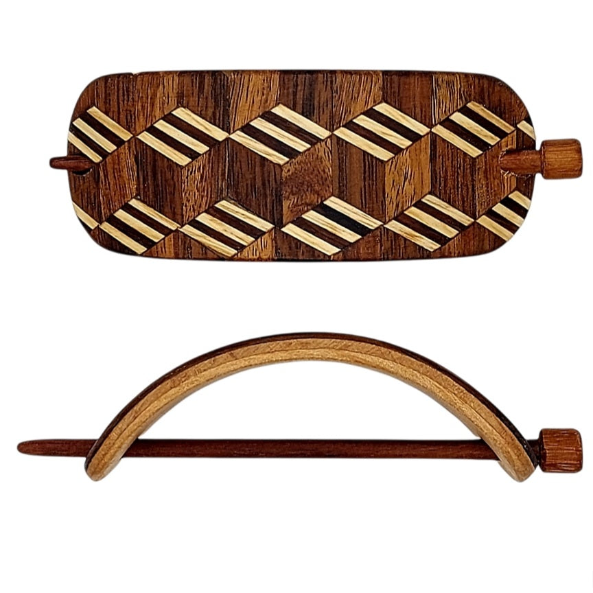 Handmade Wooden Hair Barrette — 3D Escher & Art Deco
