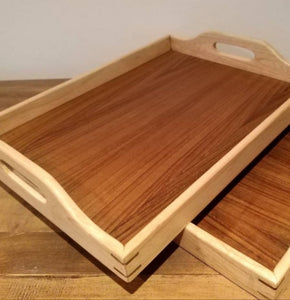 Wooden Rectangular tray with handles.