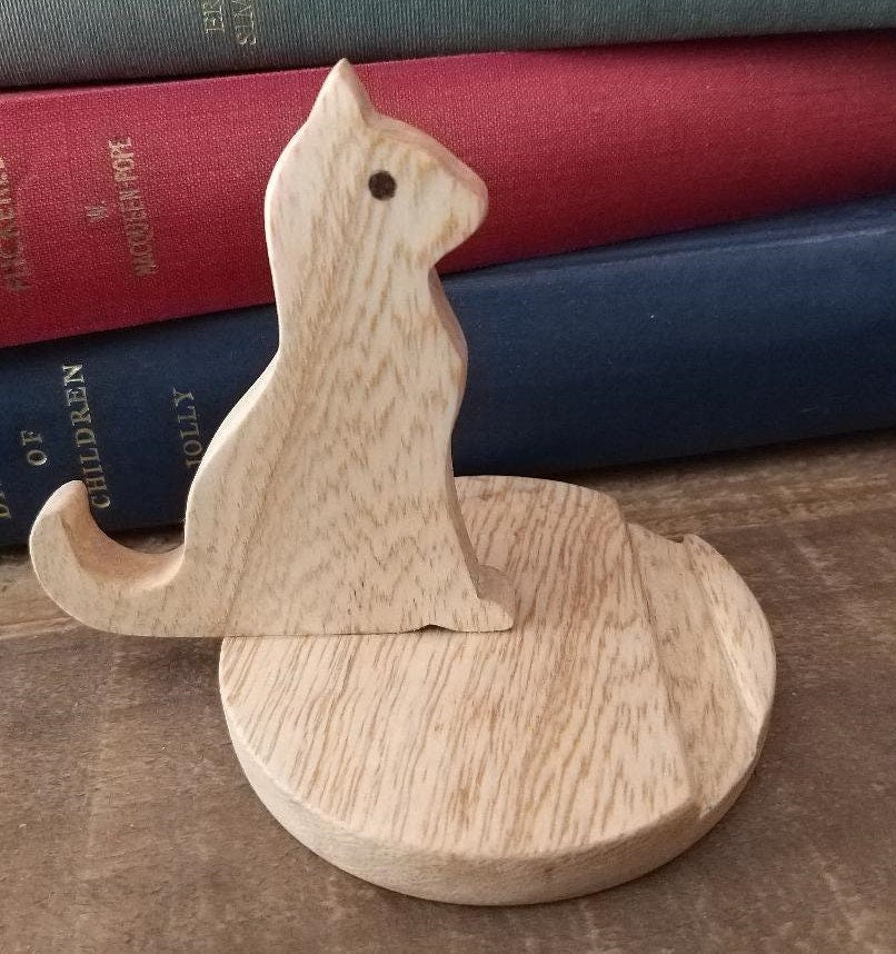 Wooden Cat Phone Holder