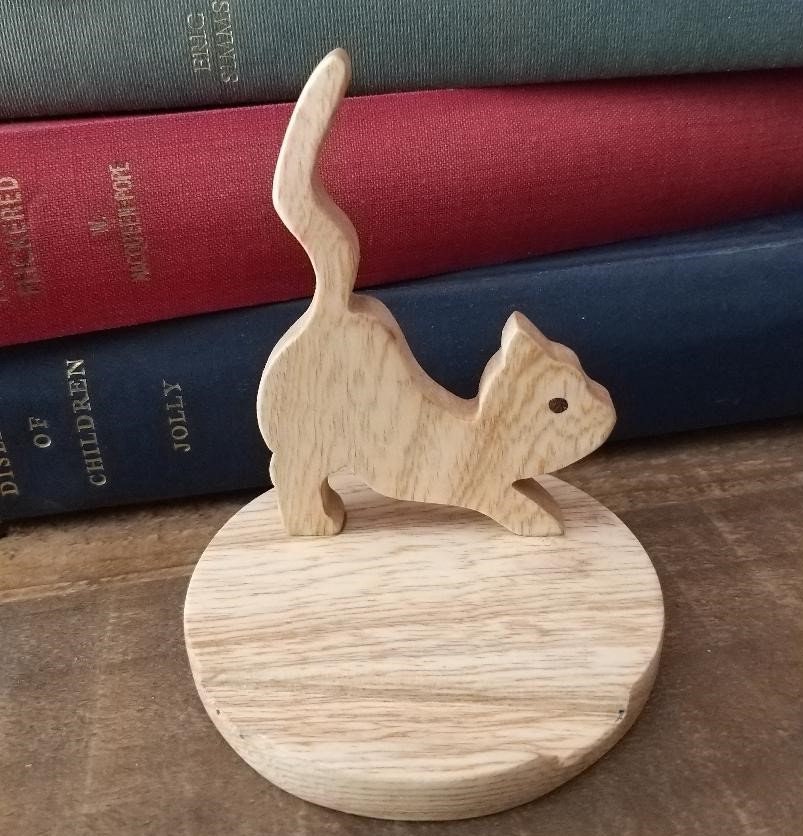 Wooden Cat Phone Holder