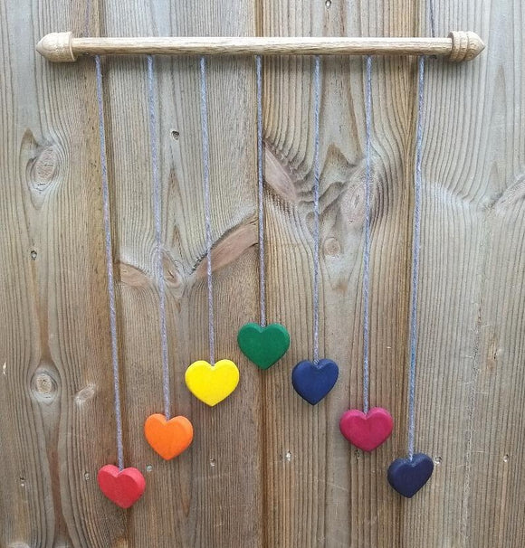 Handmade Pretty Rainbow Hanging Hearts Mobile Wall Art