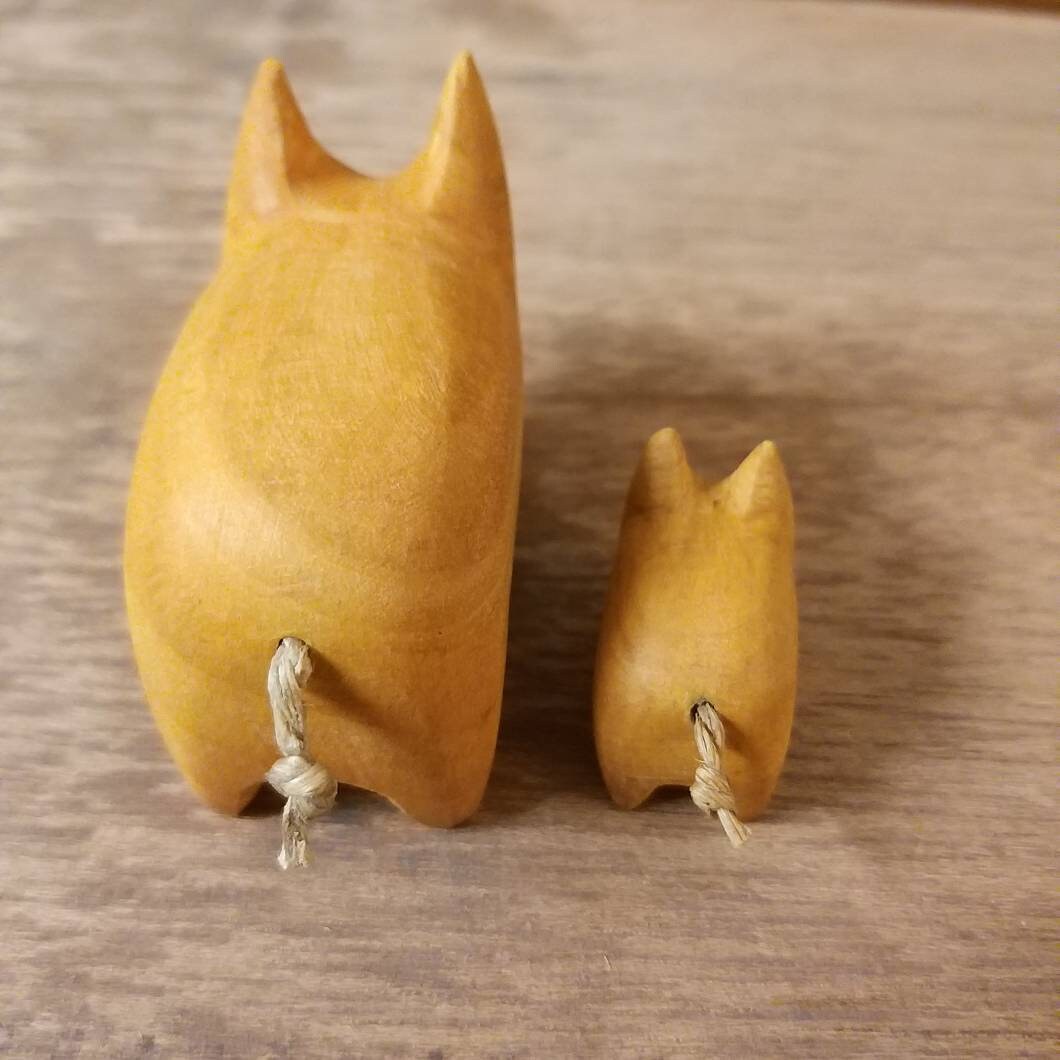 Hand Carved Little Wooden Pig — Red, Yellow, Black or White Wood