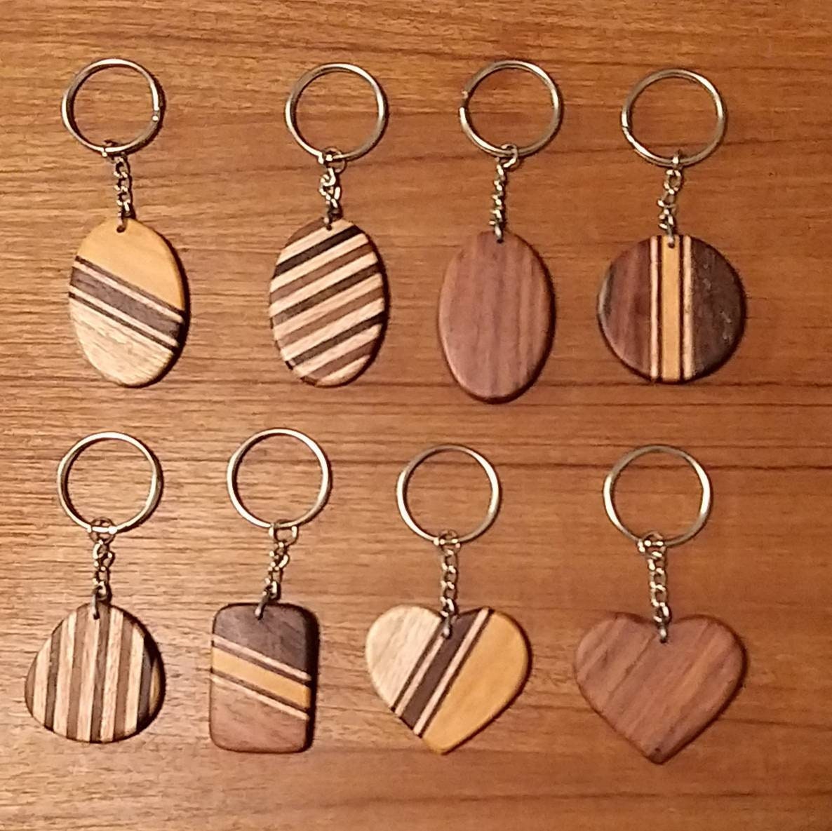 Handmade Wooden Keyring — Heart, Oval, Rectangle & More
