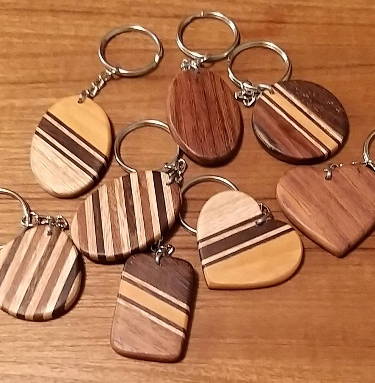 Handmade Wooden Keyring — Heart, Oval, Rectangle & More