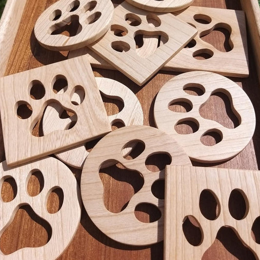 Wooden Paw Print Coasters — Dog Paw & Cat Paw