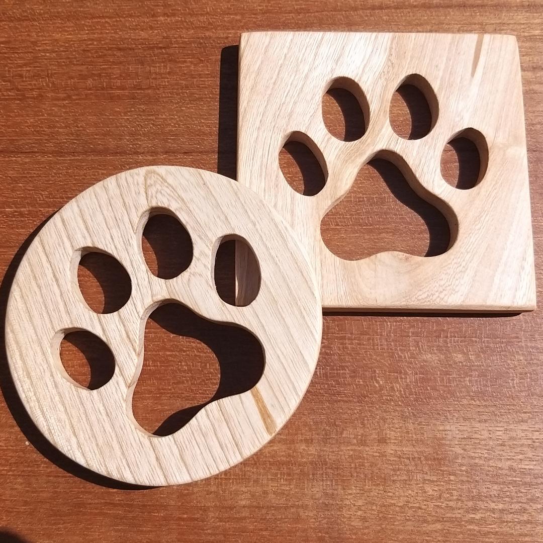 Wooden Paw Print Coasters — Dog Paw & Cat Paw