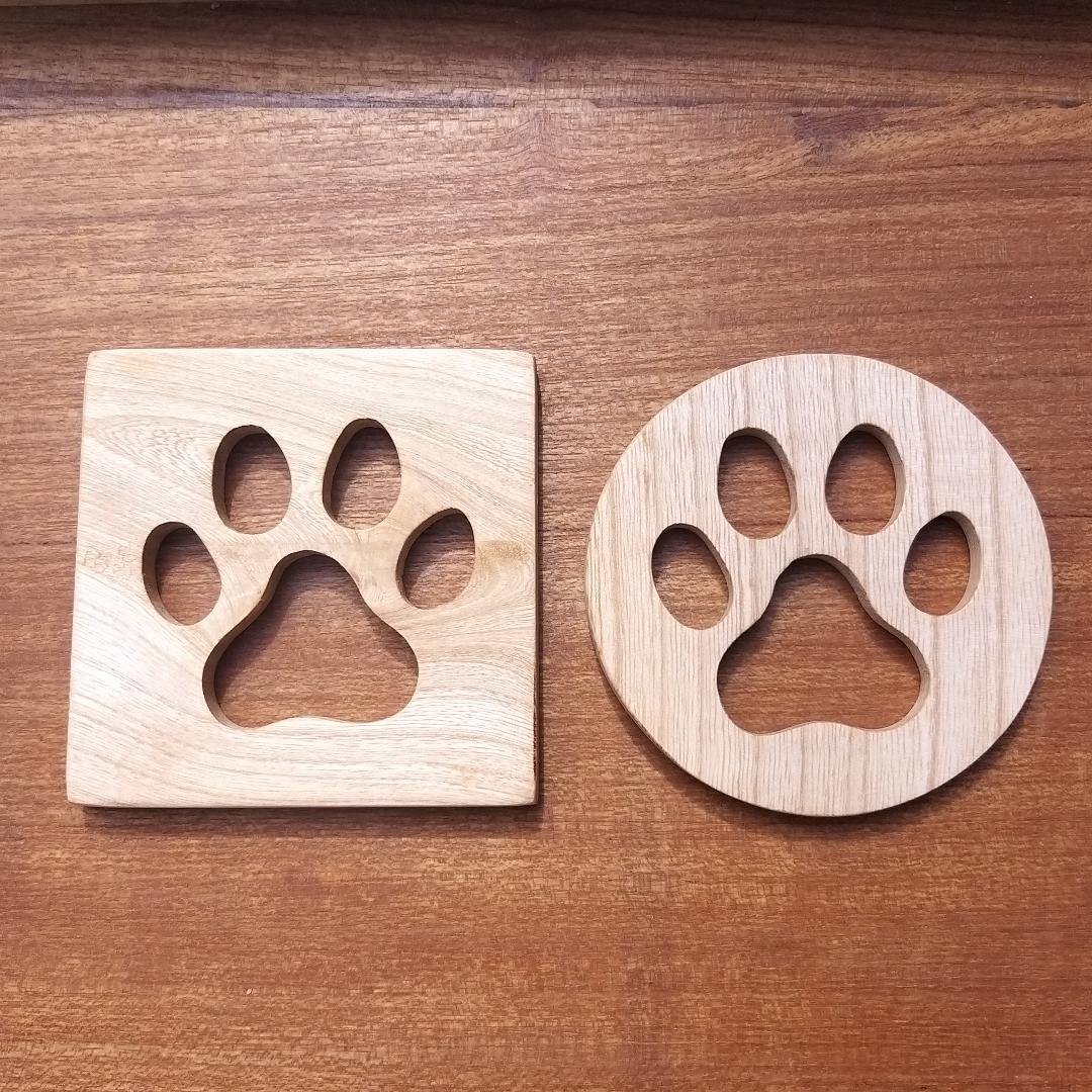 Wooden Paw Print Coasters — Dog Paw & Cat Paw