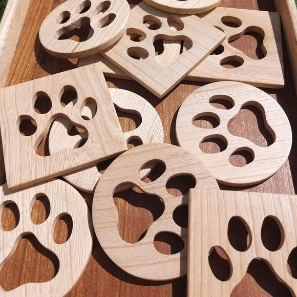 Wooden Paw Print Coasters - Dog Paw - Cat Paw - Animal Lovers Gift